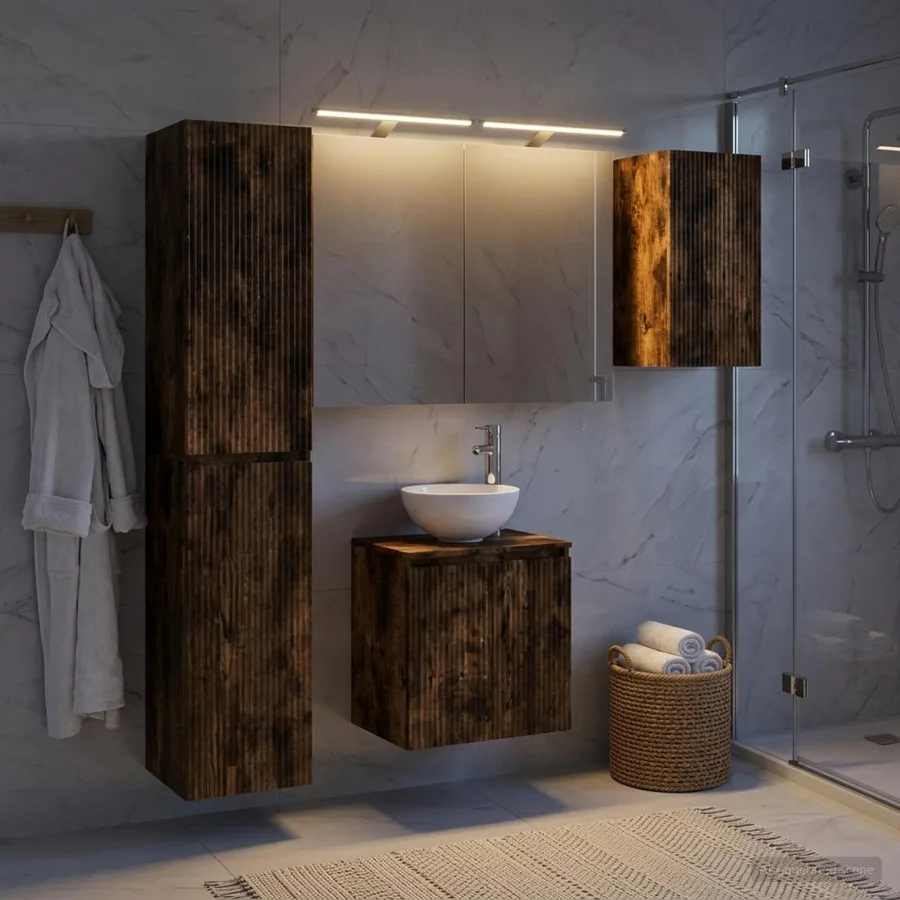Ensemble d'armoire de salle de bain 5 pcs Chêne fumé - 4