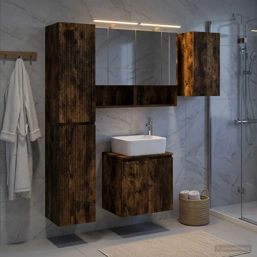 Ensemble d'armoire de salle de bain 5 pcs Chêne fumé