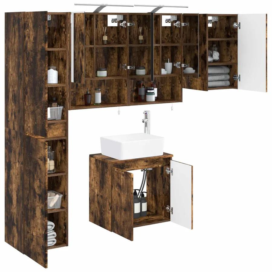 Ensemble d'armoire de salle de bain 5 pcs Chêne fumé - 3