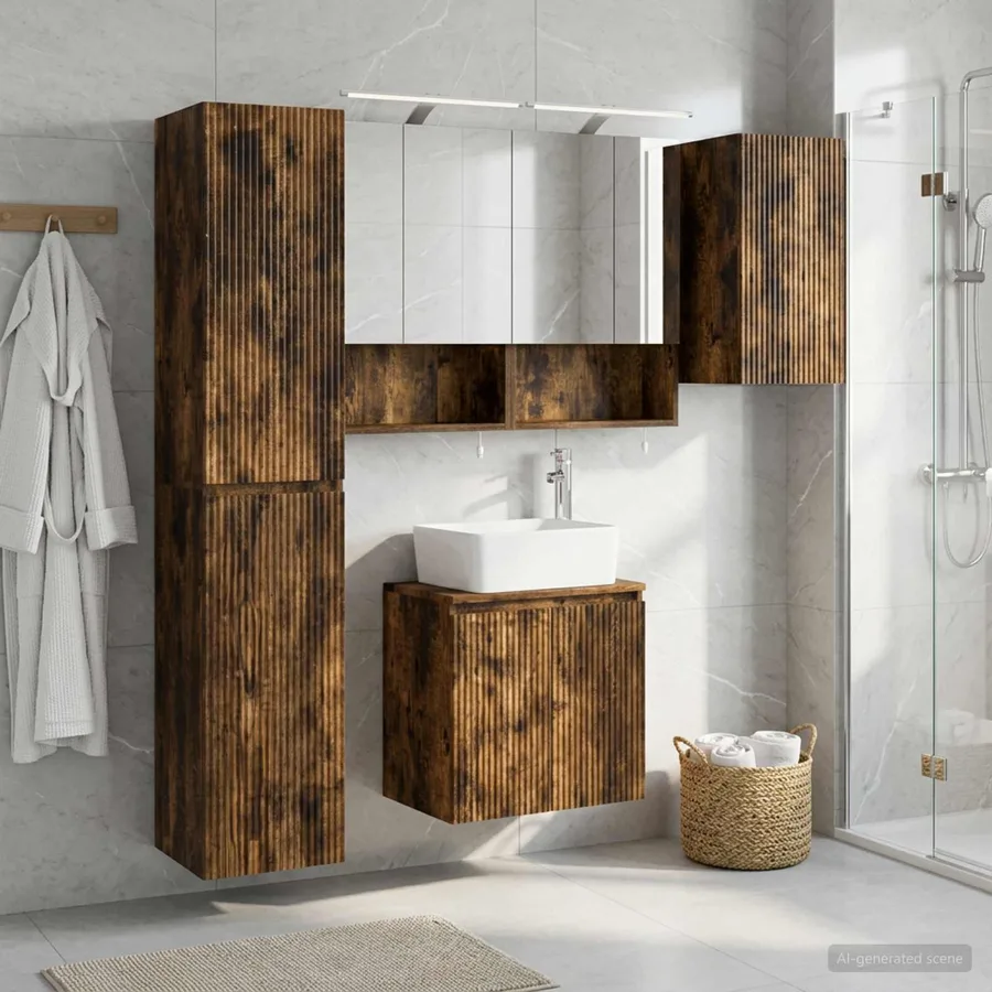 Ensemble d'armoire de salle de bain 5 pcs Chêne fumé - 4