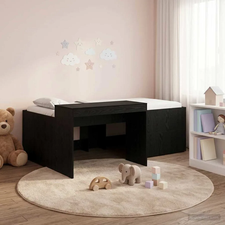 Lit haut pour enfants avec bureau Noir 80 x 200 cm