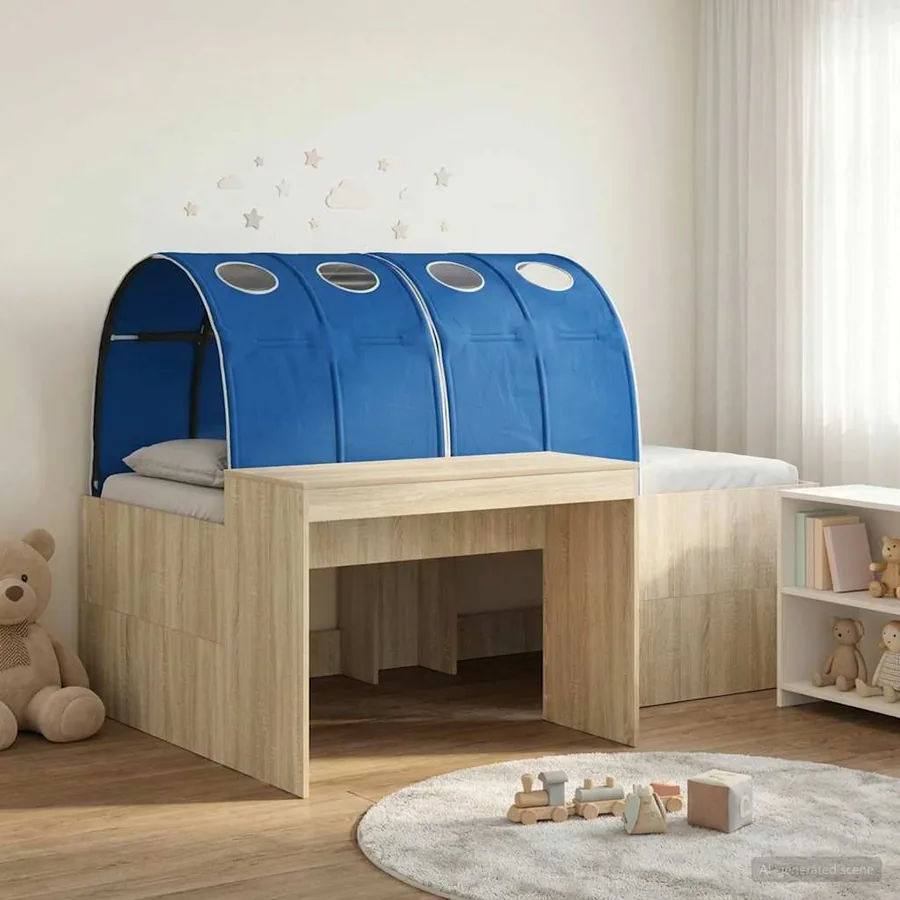 Cadre de lit avec tunnel avec étagère 3 pc Chêne Sonoma et bleu