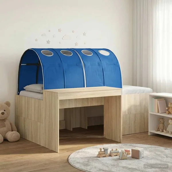 Cadre de lit avec tunnel avec étagère 3 pc Chêne Sonoma et bleu