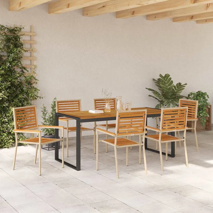 Ensemble de salle à manger pour jardin 7 pcs Beige et Marron - 4