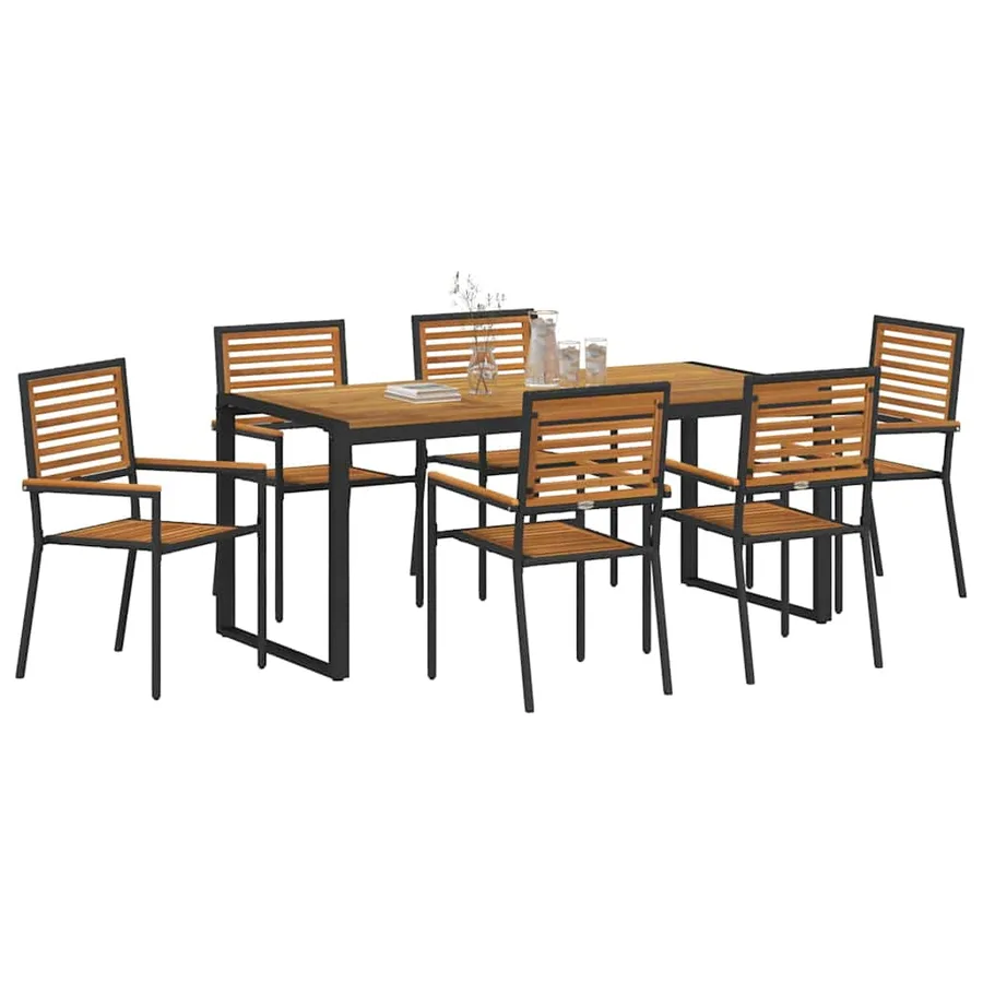 Ensemble de salle à manger pour jardin 7 pcs Noir et Marron - 3