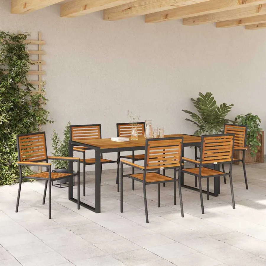Ensemble de salle à manger pour jardin 7 pcs Noir et Marron - 4