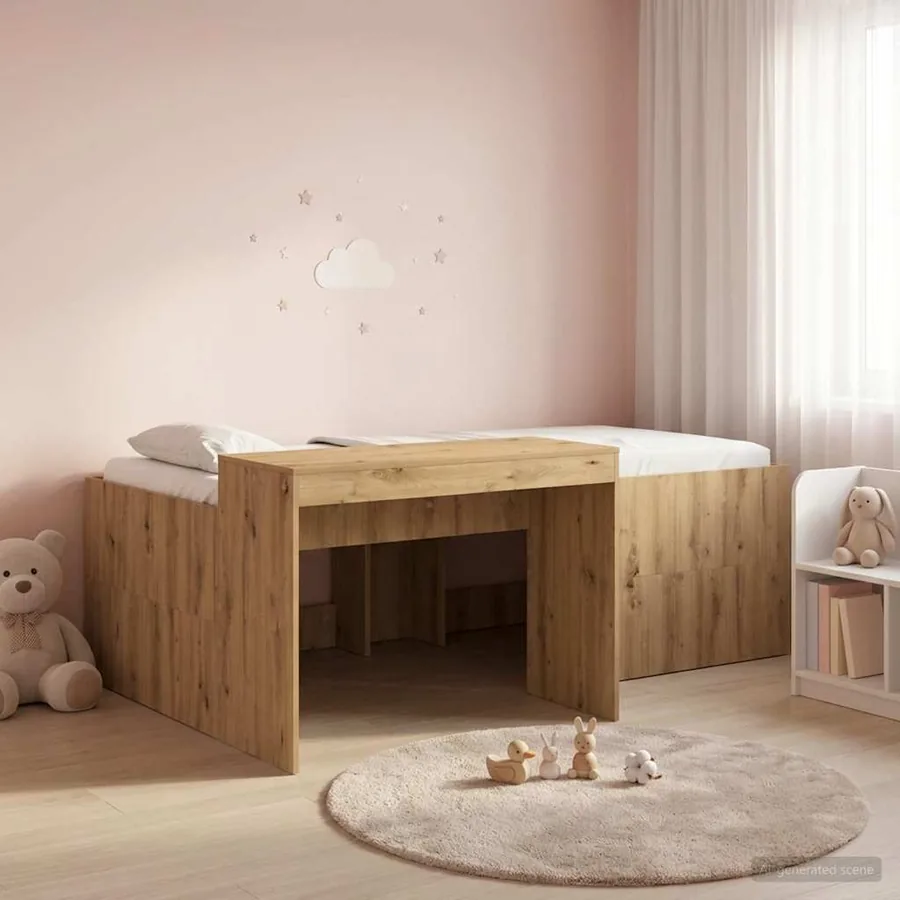 Lit haut pour enfants avec bureau Chêne artisanal 80 x 200 cm
