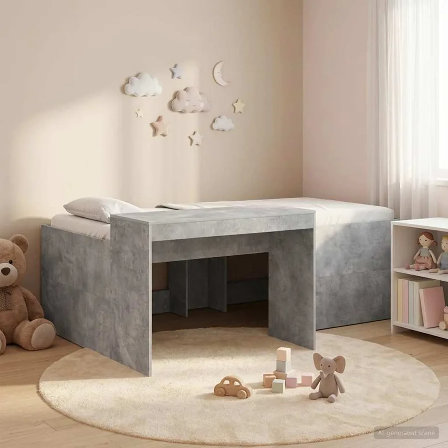 Lit haut pour enfants avec bureau Gris béton 80 x 200 cm