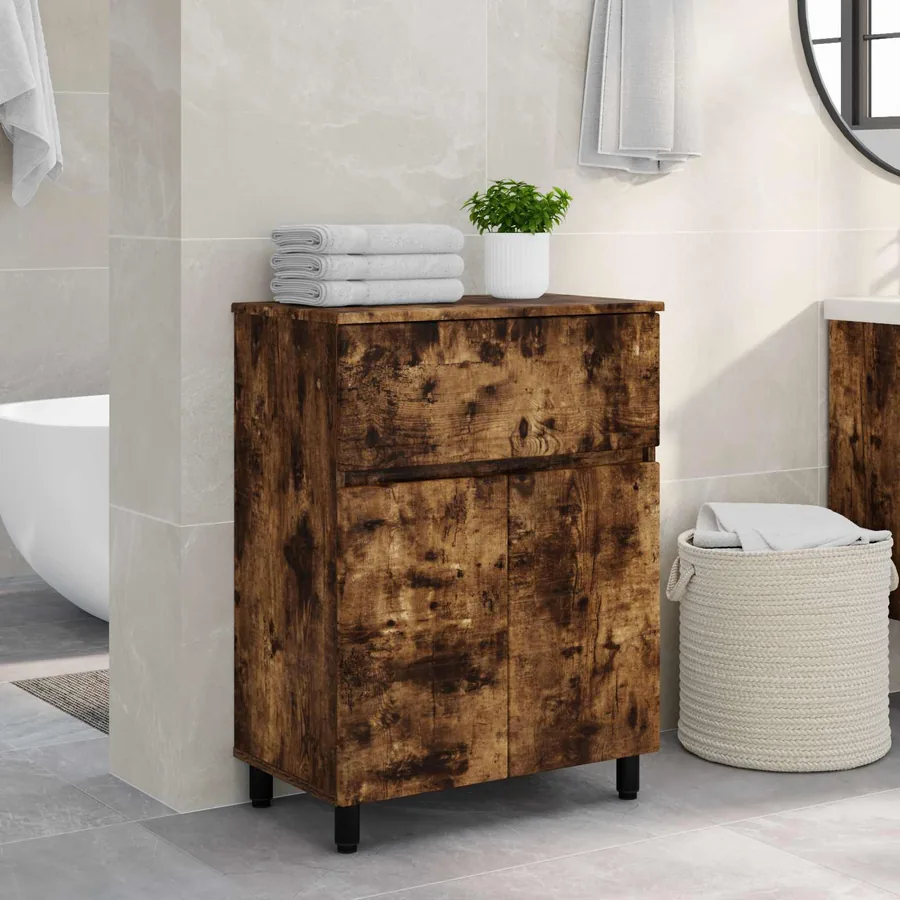 Unité de vanité de salle de bain Chêne fumé 60 x 35 x 80 cm