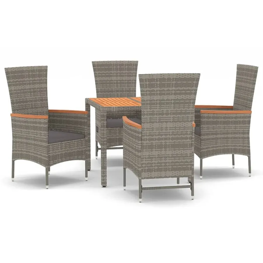 Ensemble à manger de jardin 5 pcs coussins gris résine tressée - 2