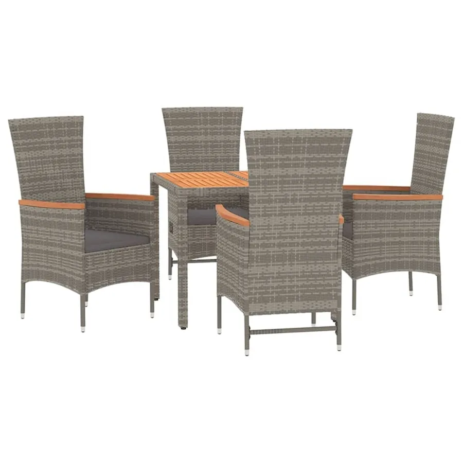 Ensemble à manger de jardin 5 pcs coussins gris résine tressée - 3