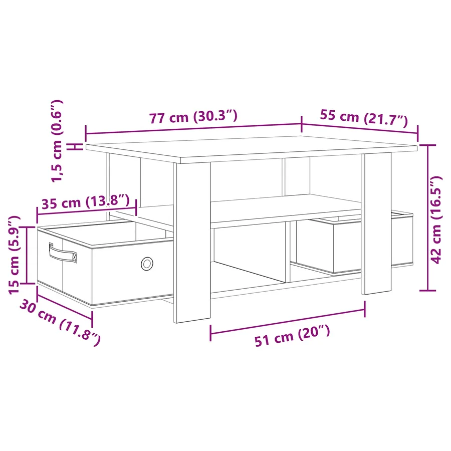 Table basse Chêne Sonoma 77 x 55 x 42 cm Bois d'ingénierie - 12