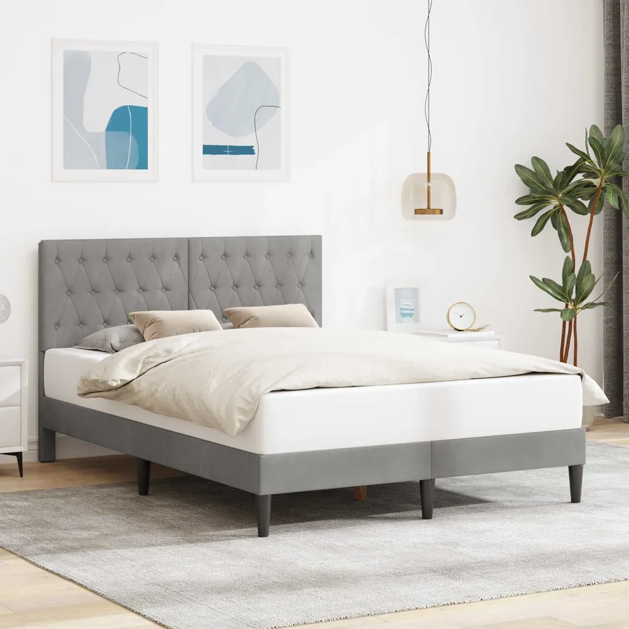 Cadre de lit avec tête de lit Gris clair 160 x 200 cm Velours