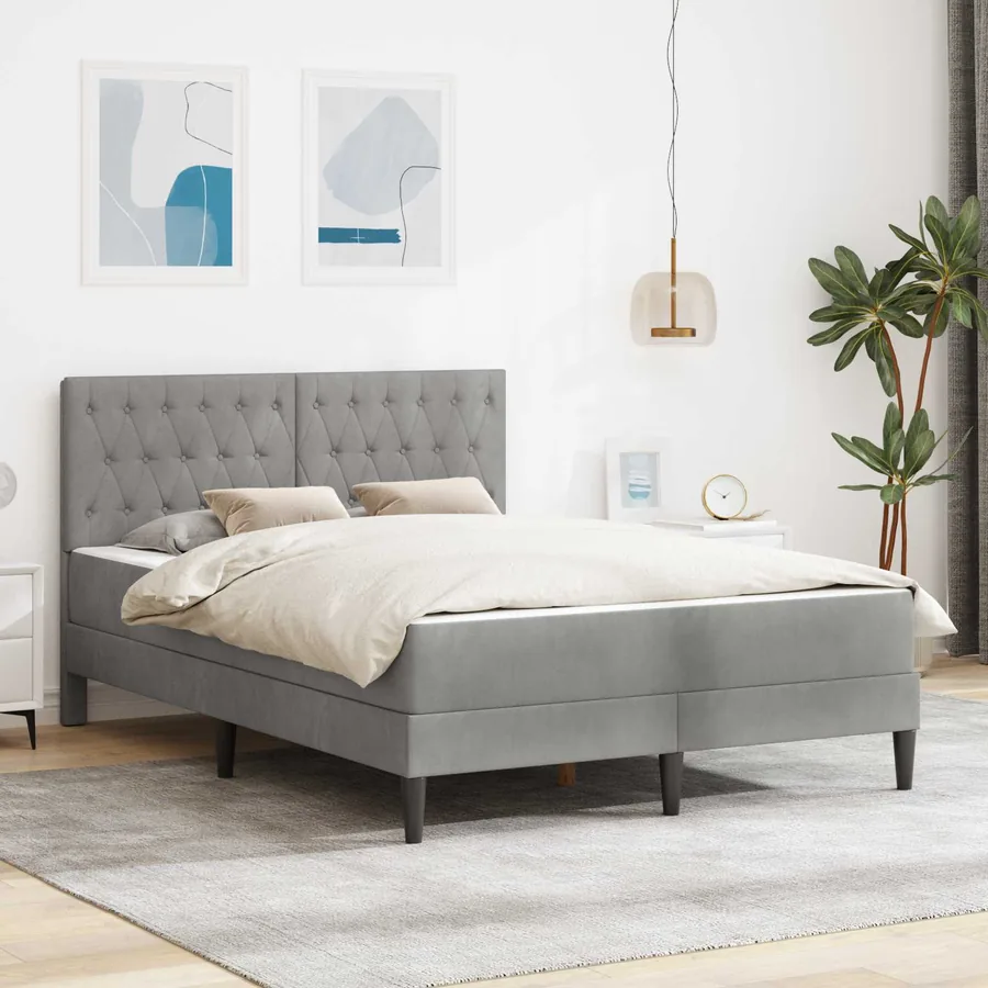 Cadre de lit avec matelas Gris clair 160 x 200 cm Velours