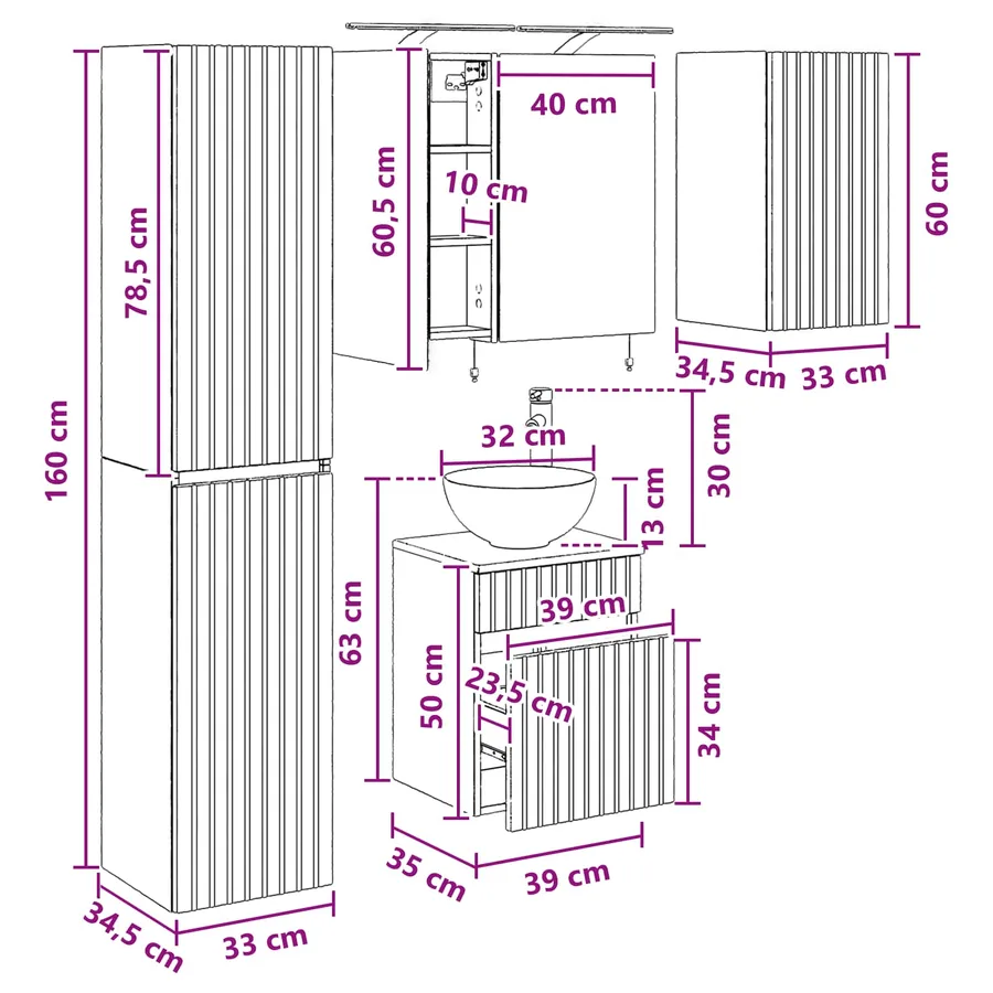 Ensemble d'armoire de salle de bain 5 pcs Chêne Sonoma - 16