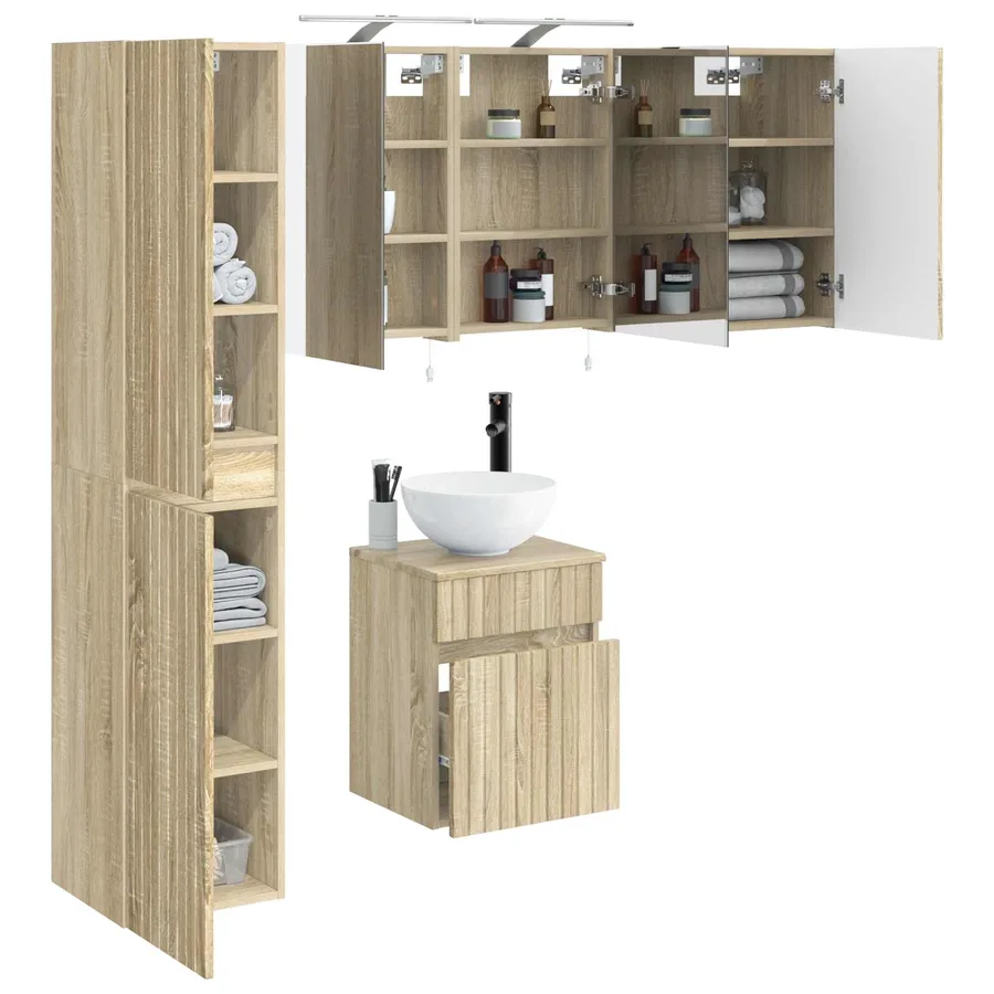 Ensemble d'armoire de salle de bain 5 pcs Chêne Sonoma - 3