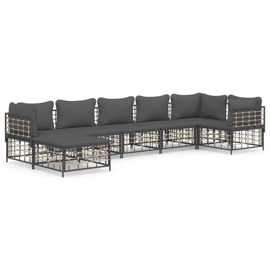 Salon de jardin 7 pcs avec coussins anthracite résine tressée - 2