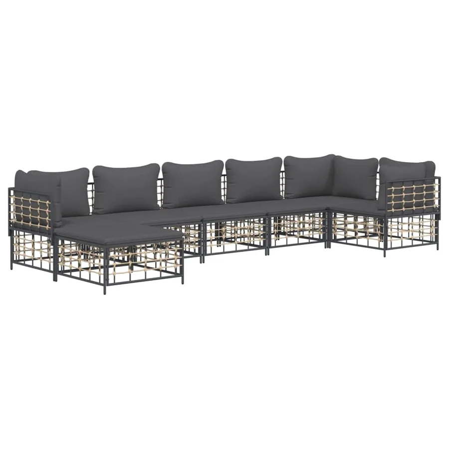 Salon de jardin 7 pcs avec coussins anthracite résine tressée - 3
