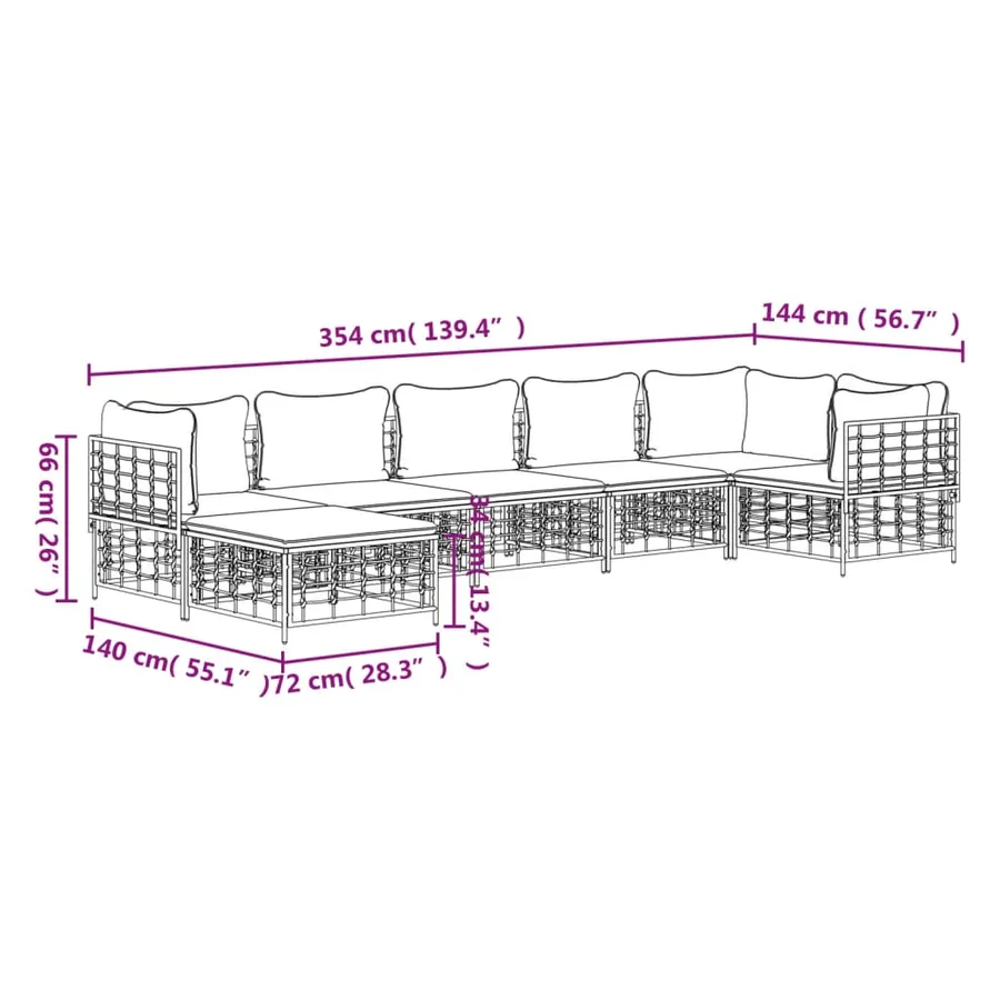 Salon de jardin 7 pcs avec coussins anthracite résine tressée - 9