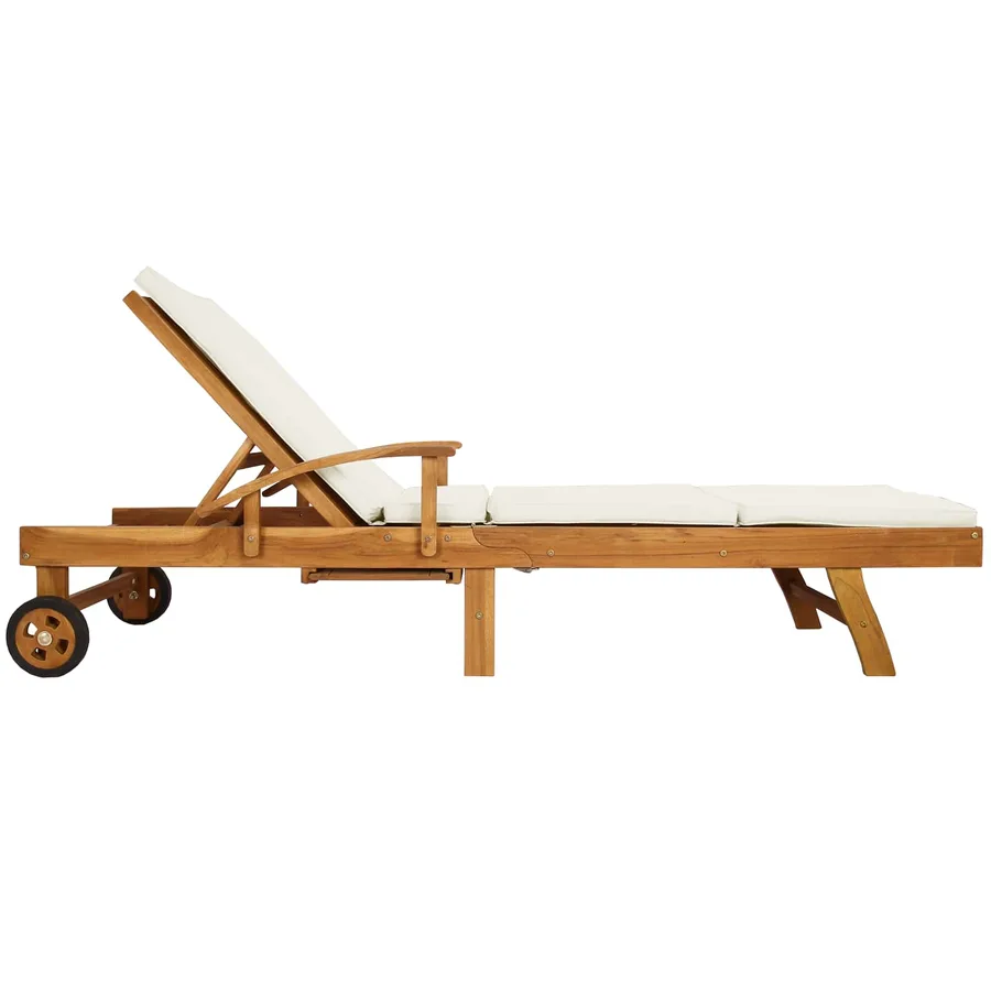 Chaise longue avec coussin Bois de teck massif Marron et Crème - 5