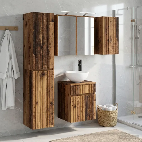 Ensemble d'armoire de salle de bain 5 pcs Bois ancien