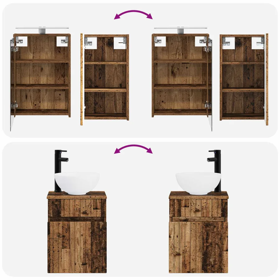 Ensemble d'armoire de salle de bain 5 pcs Bois ancien - 14