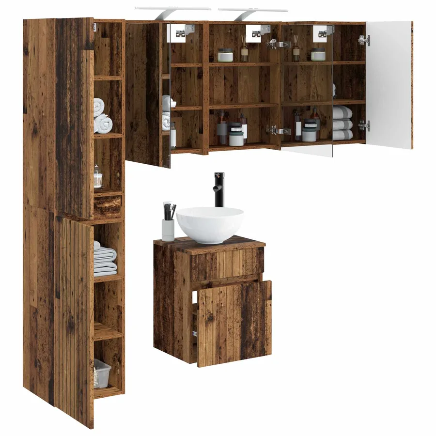 Ensemble d'armoire de salle de bain 5 pcs Bois ancien - 3