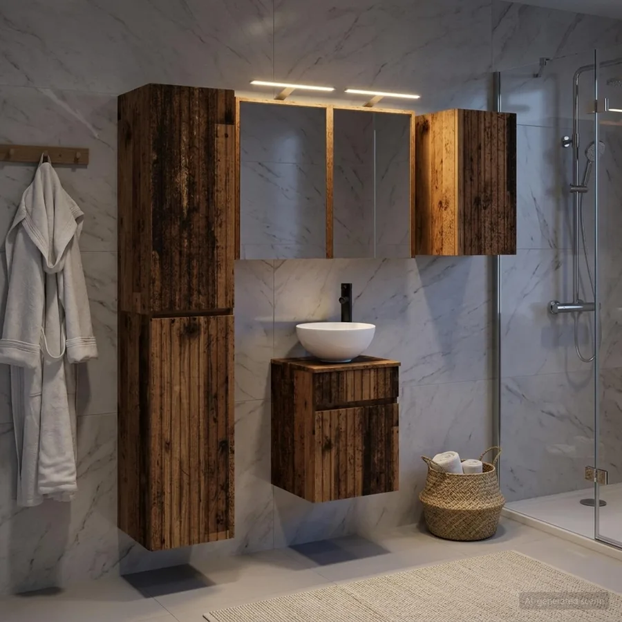 Ensemble d'armoire de salle de bain 5 pcs Bois ancien - 4