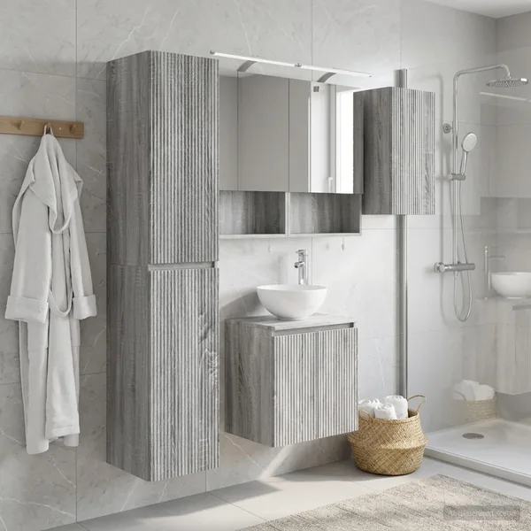 Ensemble d'armoire de salle de bain 5 pcs Sonoma gris