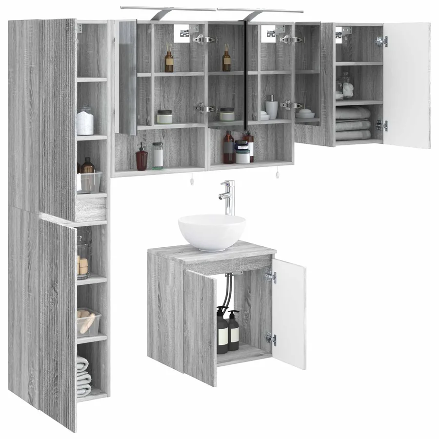 Ensemble d'armoire de salle de bain 5 pcs Sonoma gris - 3