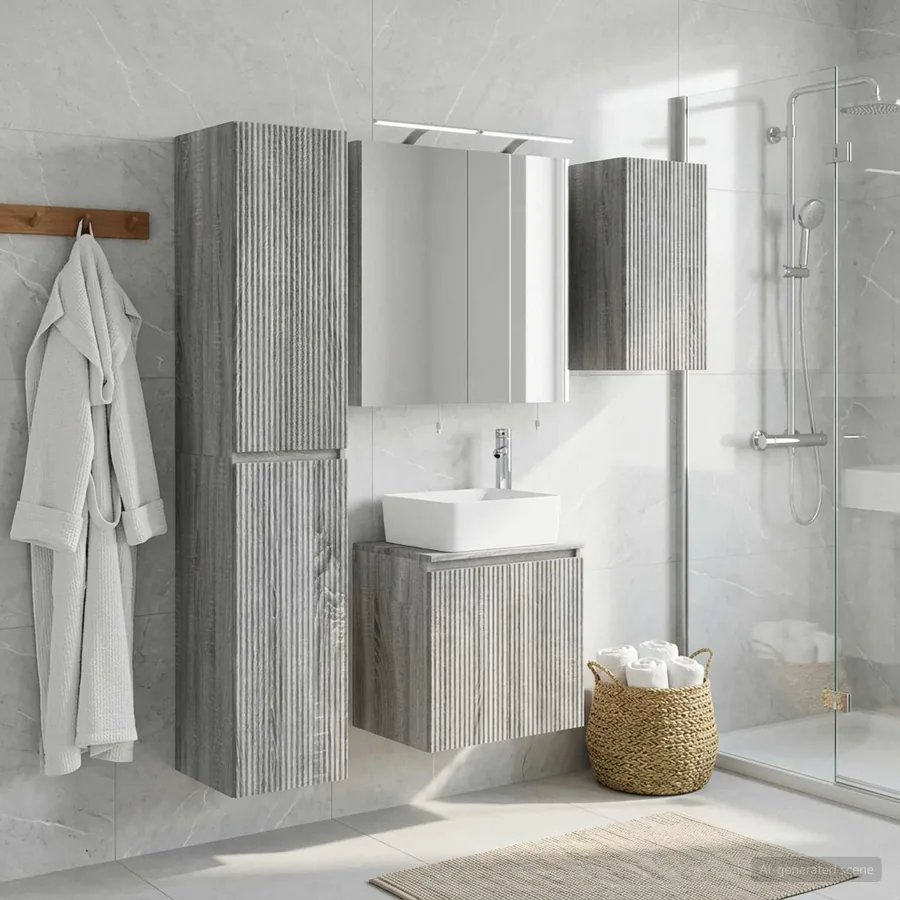 Ensemble d'armoire de salle de bain 5 pcs Sonoma gris