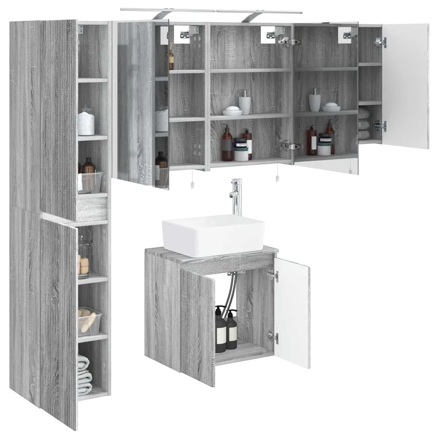 Ensemble d'armoire de salle de bain 5 pcs Sonoma gris - 3