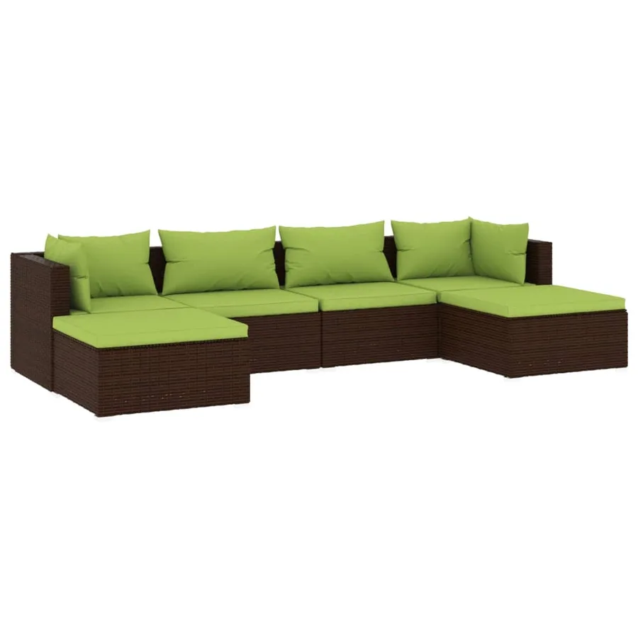 Salon de jardin 6 pcs avec coussins Résine tressée Marron - 2