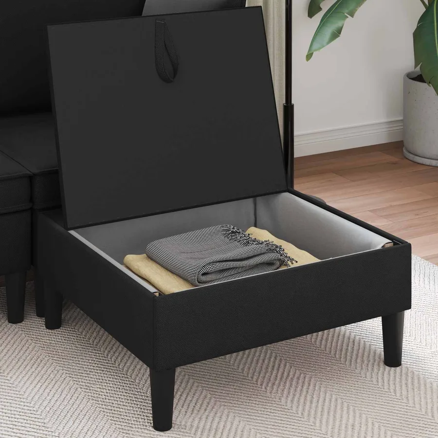 Pouf avec Rangement Noir Velours - 3