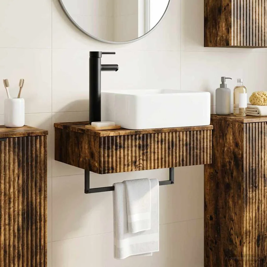 Basin de lavage mural Chêne fumé 50 x 41 x 39 cm