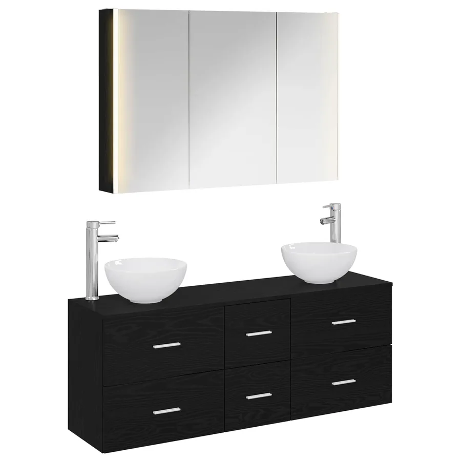 Ensemble de mobilier de salle de bain 4 pcs Chêne noir - 2