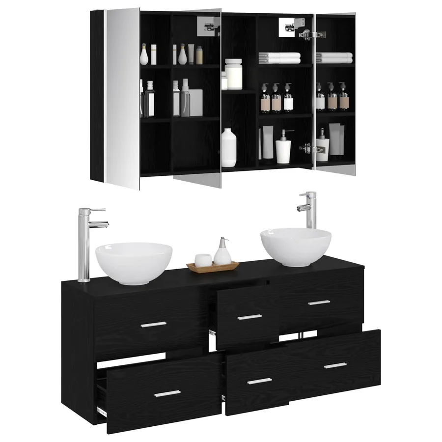 Ensemble de mobilier de salle de bain 4 pcs Chêne noir - 3