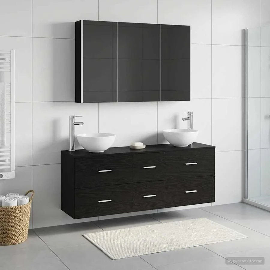Ensemble de mobilier de salle de bain 4 pcs Chêne noir - 4