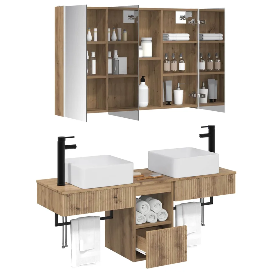 Ensemble d'armoire de salle de bain 4 pc Chêne artisanal - 3
