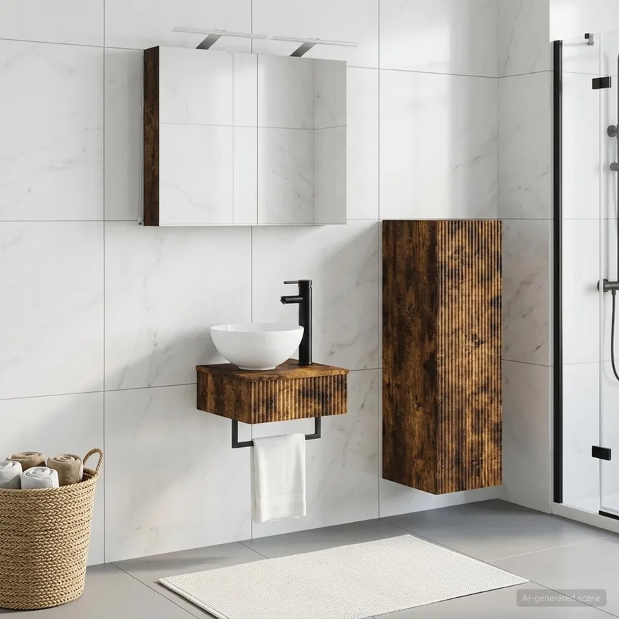 Ensemble d'armoire de salle de bain 4 pcs Chêne fumé