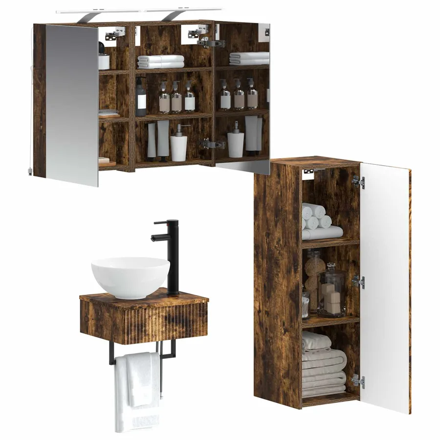 Ensemble d'armoire de salle de bain 4 pcs Chêne fumé - 3