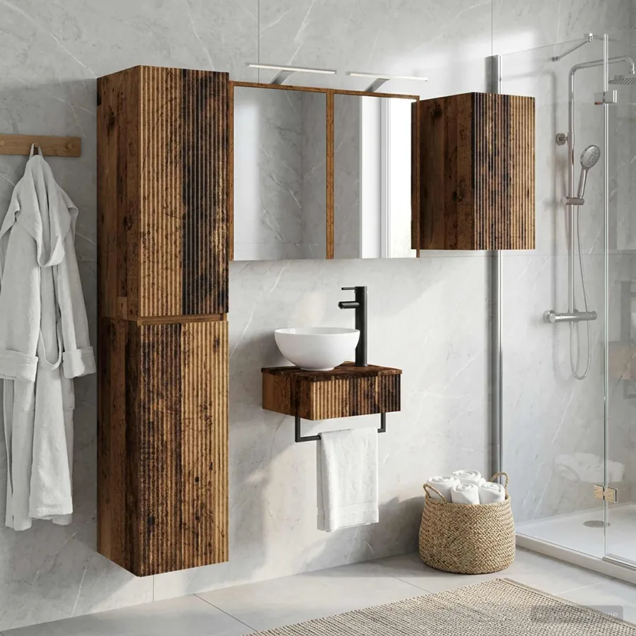 Ensemble de mobilier de salle de bain 5 pcs Bois ancien
