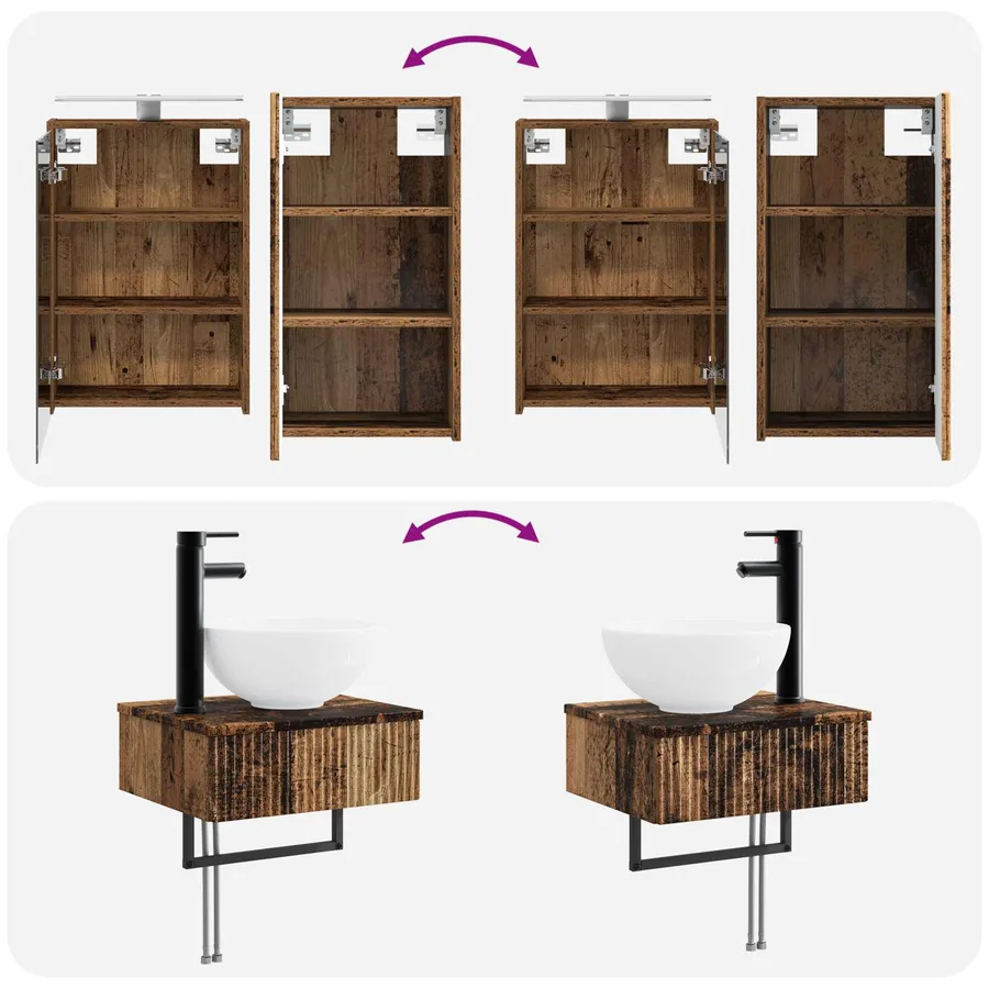Ensemble de mobilier de salle de bain 5 pcs Bois ancien - 14