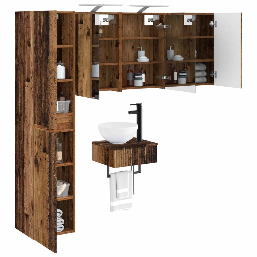 Ensemble de mobilier de salle de bain 5 pcs Bois ancien - 3