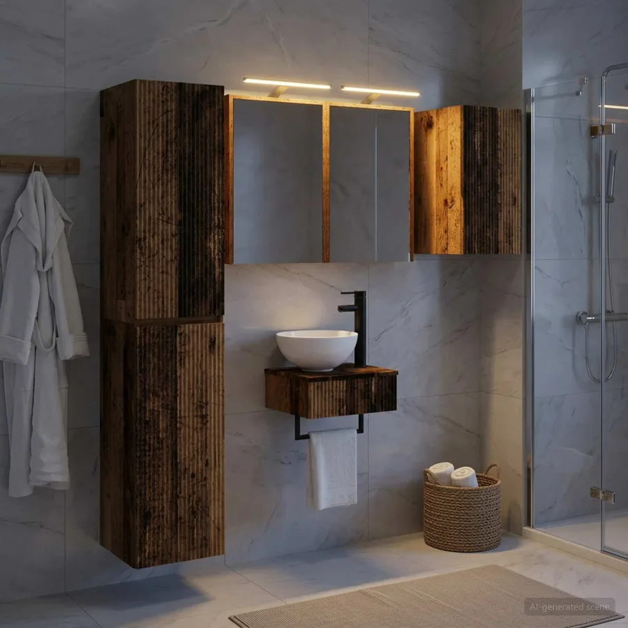 Ensemble de mobilier de salle de bain 5 pcs Bois ancien - 4