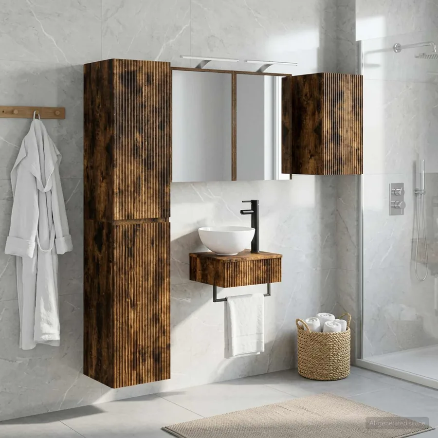 Ensemble de mobilier de salle de bain 5 pcs Chêne fumé