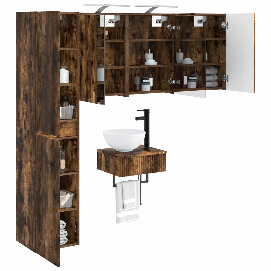 Ensemble de mobilier de salle de bain 5 pcs Chêne fumé - 3