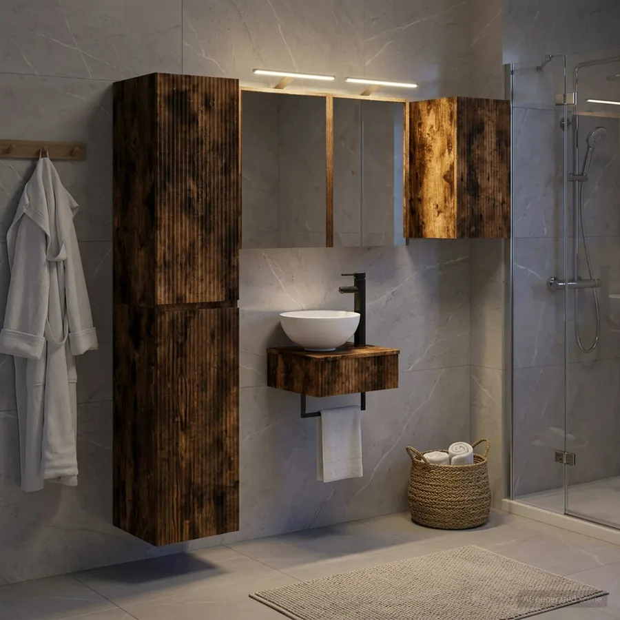 Ensemble de mobilier de salle de bain 5 pcs Chêne fumé - 4