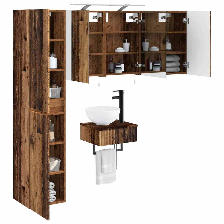 Ensemble de mobilier de salle de bain 5 pcs Bois ancien - 3