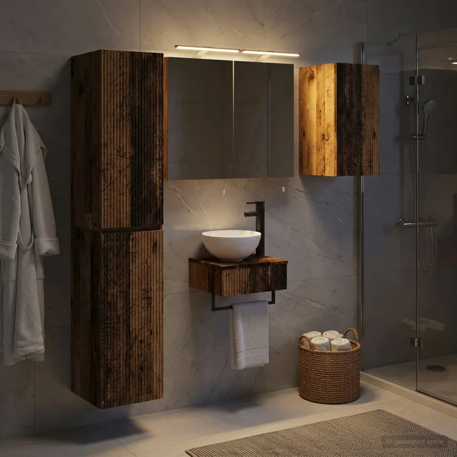 Ensemble de mobilier de salle de bain 5 pcs Bois ancien - 4